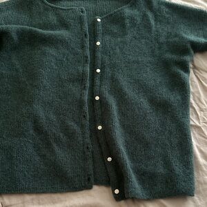 Sezane Deep Green Button-Up Cardigan